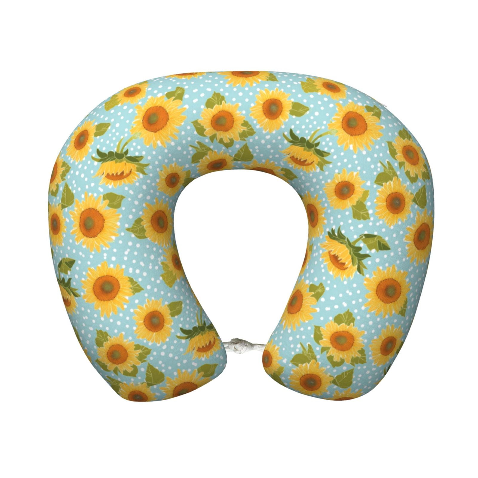Xecao White Polka Dot Sunflower A Print Memory Foam Cervical Neck Pillow Versatile U-Shaped Pillows for Home,Office,Camping,Travelling,Soft Washable Cover
