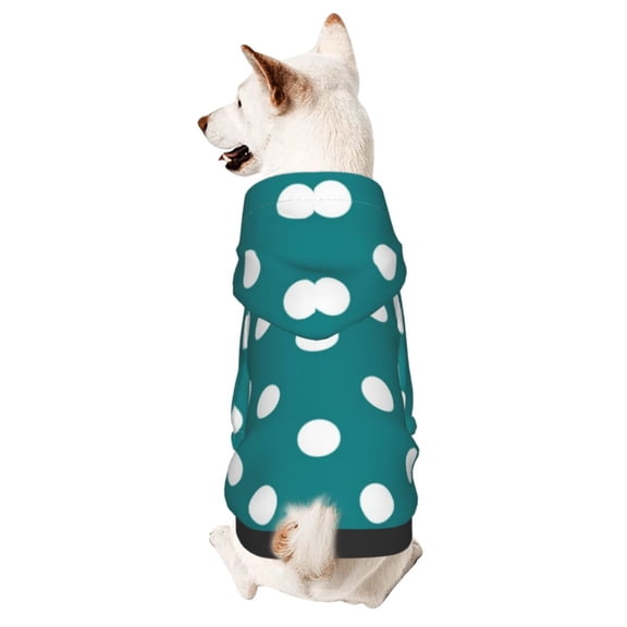Xecao White Polka Dots With Teal Background Pattern Sweatshirts Winter Pet Dog Hoodie Puppy Coat Dog Sweaters Dog Clothes with Hat Dog Clothes Costume Outfit,Small Pets Wear-Large