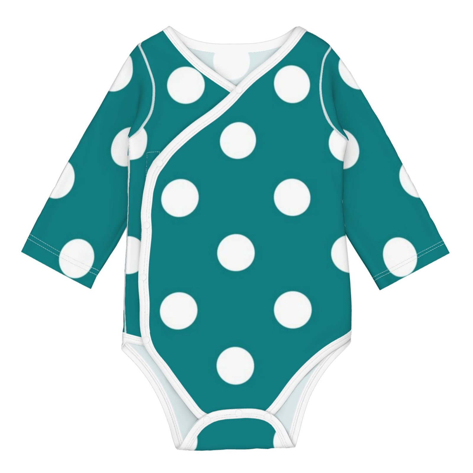 Xecao White Polka Dots With Teal Background Print Baby unisex-baby Cotton Long-sleeve Bodysuits-18 Months