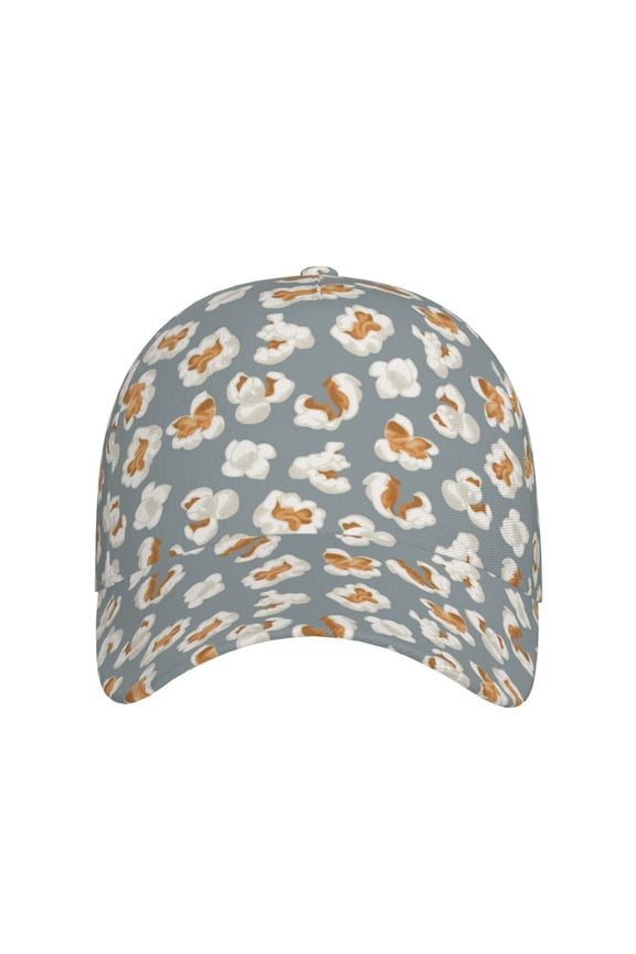 White Popcorn for Baseball Cap: Unisex, crafted from classic polyester twill fabric, featuring a soft unconstructed design
