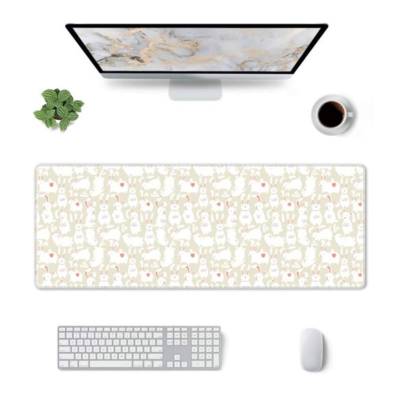 Xecao White Rabbit for Mouse Pad - Waterproof Extended Contour Mouse Mat, Large Gaming Mousepad Laptop Keyboard Mat with Non-Slip Rubber Base