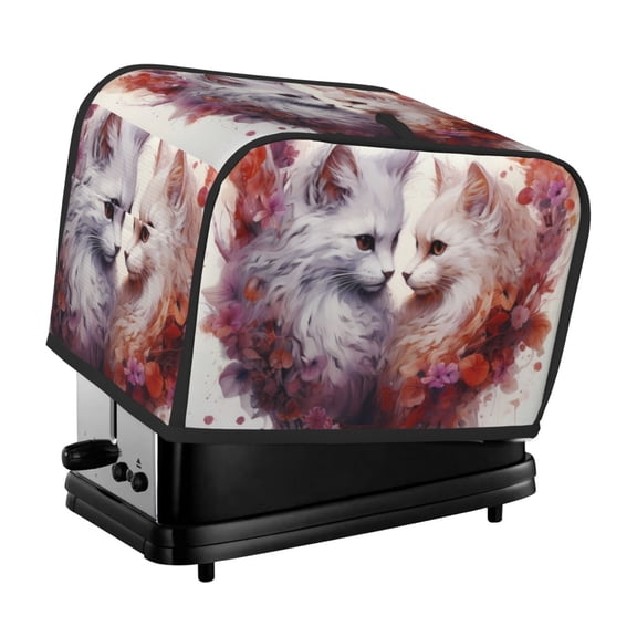 Xecao White Red Cat Couple Print 2 Slice Toaster Cover with Pockets, Small Appliance Cover, Dust and Fingerprint Protection, Machine Washable