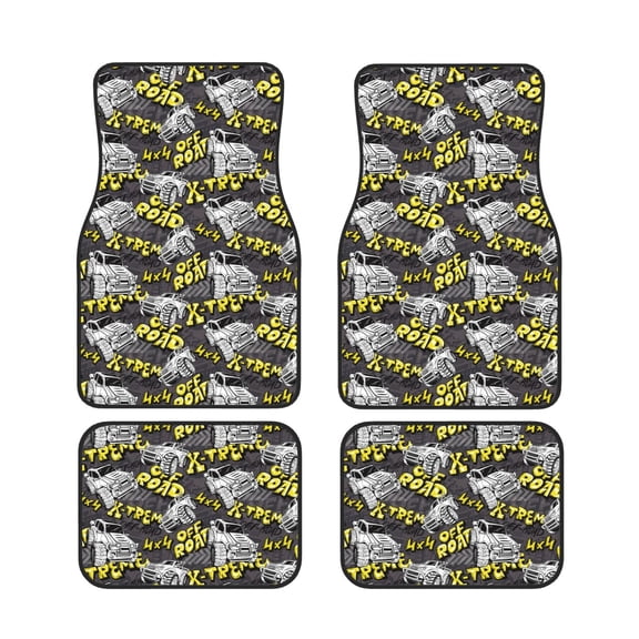 Xecao White Retro Off-Road Vehicle Print Car Foot Mat Set of 4 Pieces Neoprene All-Weather Dust-Proof Stain-resistantCar Interior Decorative mats Non-Slip Mats