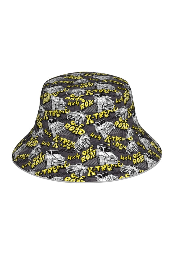 White Retro Off-Road Vehicle Print Men and Women Night Reflective Hat Runner Cap Visor Bucket Hat Boonie Cap