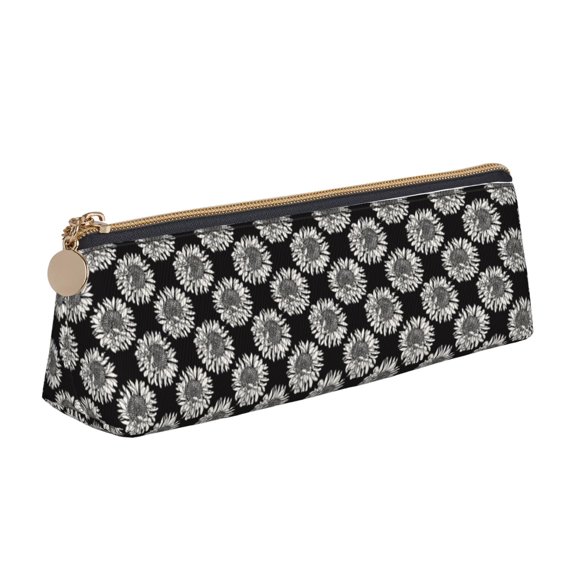 Xecao White Sunflowers Print Leather Pencil Case -Stationery Bag Pen Holder for Work & Office
