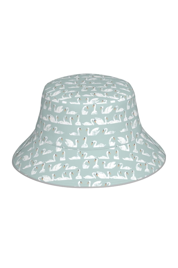 White Swan Print Men and Women Night Reflective Hat Runner Cap Visor Bucket Hat Boonie Cap