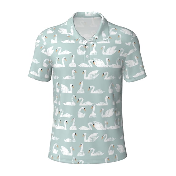 Xecao White Swan for Mens' Casual Short Sleeve Button-Down Polo Shirts for a Classic Golf Look