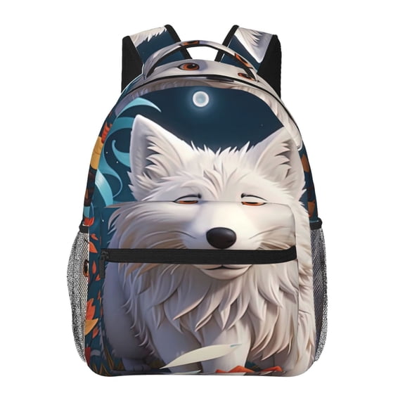 Xecao White Wolf With Flowers Backpack, a stylish and functional choice for both men and women, is the perfect basic bookbag for college, work, or travel