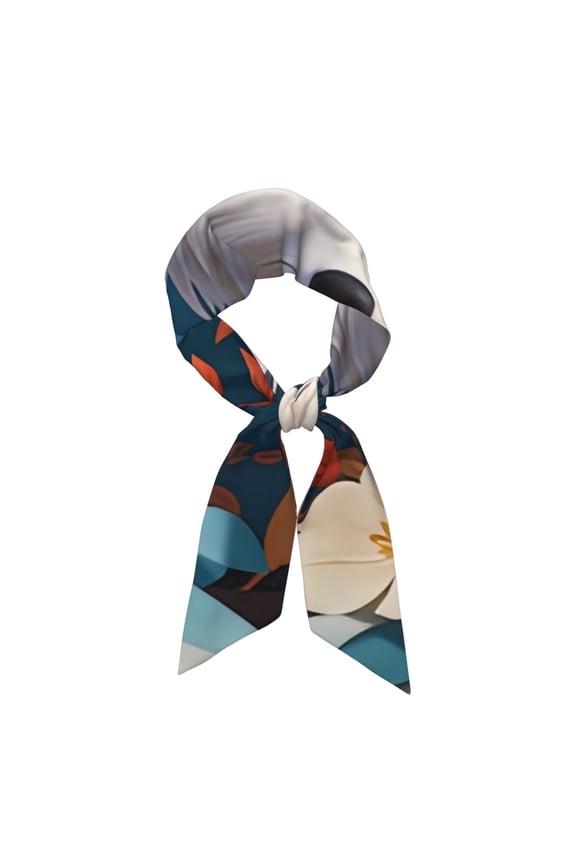 White Wolf With Flowers Pattern Large Satin Head Scarf - Satin Hair Scarves Silk Bandana Scarf Headscarf Silk Feeling Scarf for Women