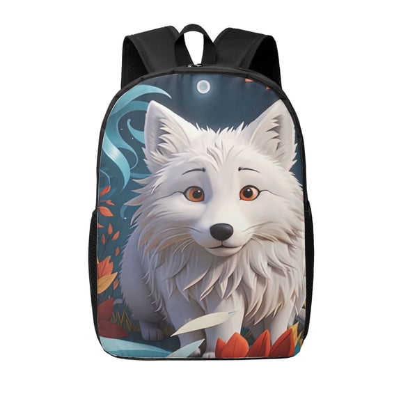 Xecao White Wolf With Flowers print Travel Backpack, Large Computer Backpack for Men Women, College School Rucksack Book Bag
