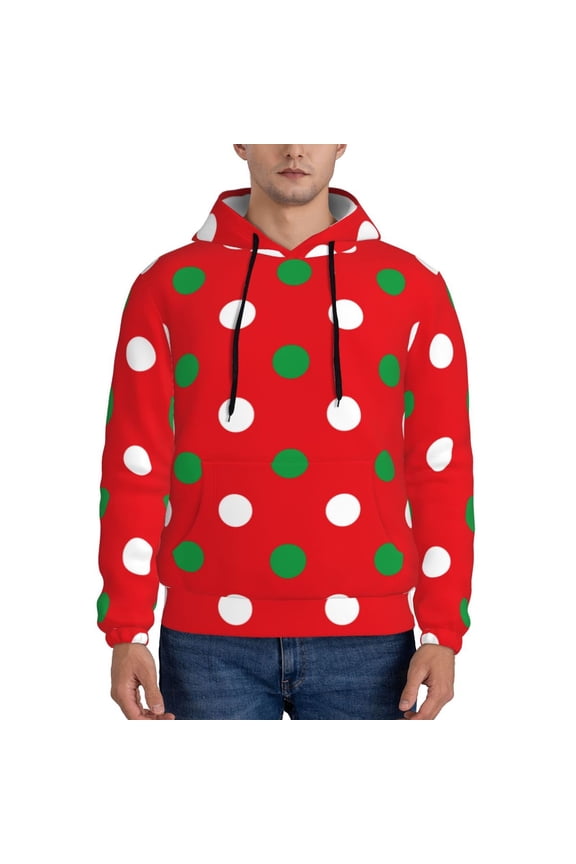 White and Green Polka Dot Pattern Men's Adult Pullover Hoodie,Hooded Sweatshirt-XX-Large