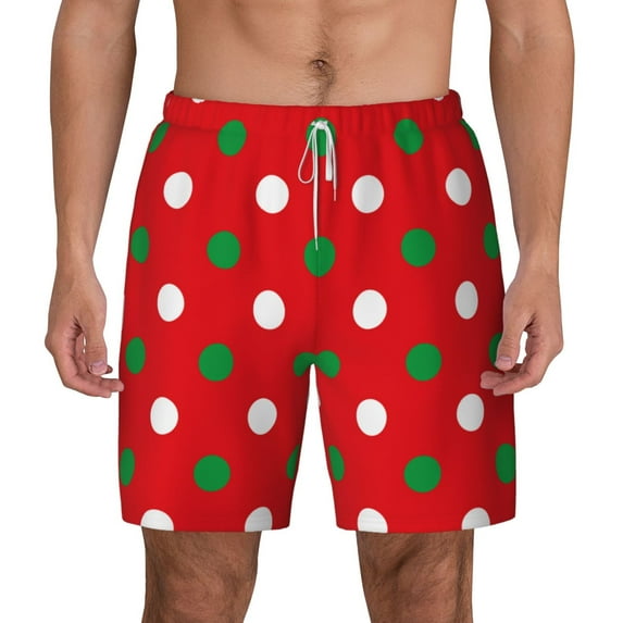 Xecao White and Green Polka Dot for Men's Swimming Trunks Swim Trunks Quick Dry Swim Shorts with Mesh Lining Funny Swimwear Bathing Suits