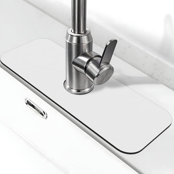Xecao White for Kitchen Sink Splash Guard Faucet Mat , Faucet Guard & Draining mat, (15" X 5.5" )