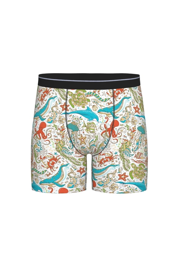 Wild Sea Life Print Boxer Briefs for Men's Stretch Moisture-Wicking Underwear, Mid-Rise Classics breathable fabric