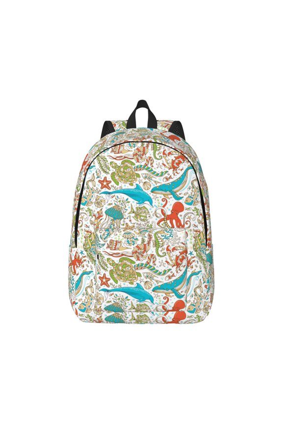 Wild Sea Life for Canvas College Laptop Backpack, Durable Rucksack Travel Notebook Bag School Backpack Book Bag for Men Women