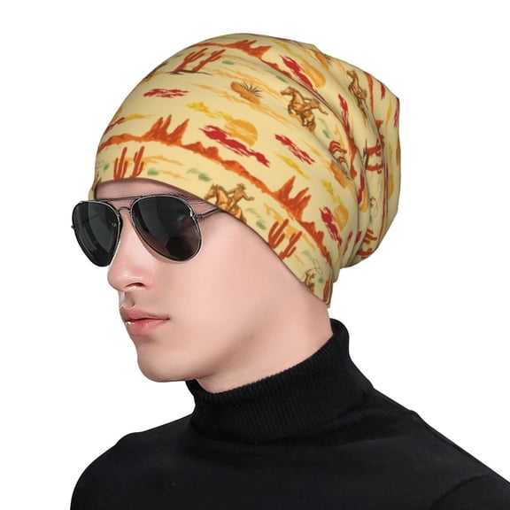 Xecao Wild West Colorful Print Beanie Knitted Hat for Men Women, Winter Fashion Knit Cuffed Caps Unisex