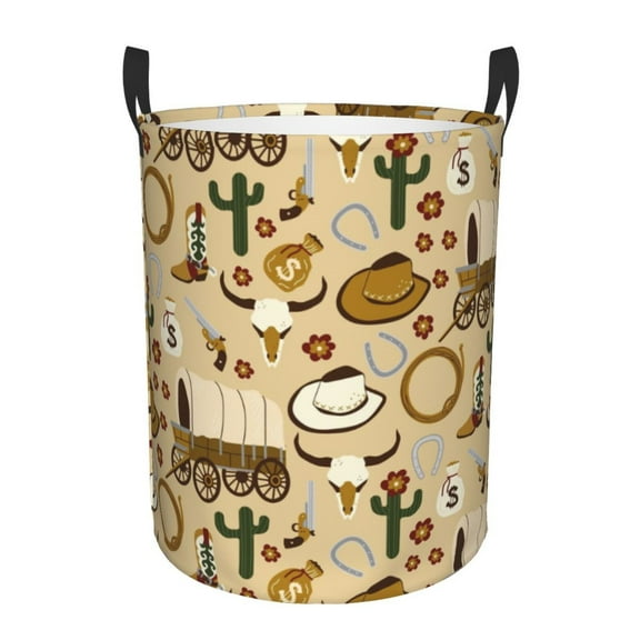 Xecao Wild West Cowboy Print Laundry Hamper Basket,designed for Blanket Storage and Nursery Clothes in the Bedroom