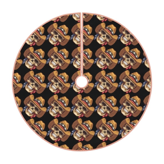 Xecao Wild West Cowboy Skull Pattern Christmas Tree Skirt Round Xmas Tree Mat Base Cover for Holiday Home Decorations-30"