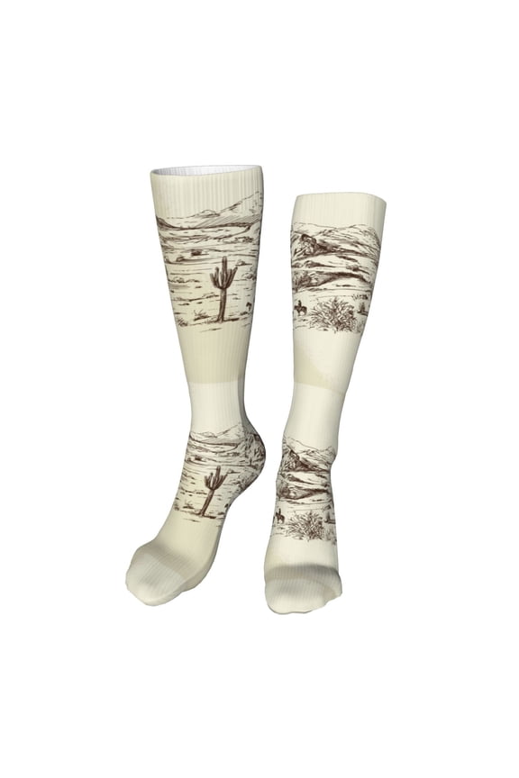 Wild West Desert With Cowboys Print Calf Socks Seamless Toe, Knee High Long Socks, Sports Socks Trouser Socks for Women and Men-One Size