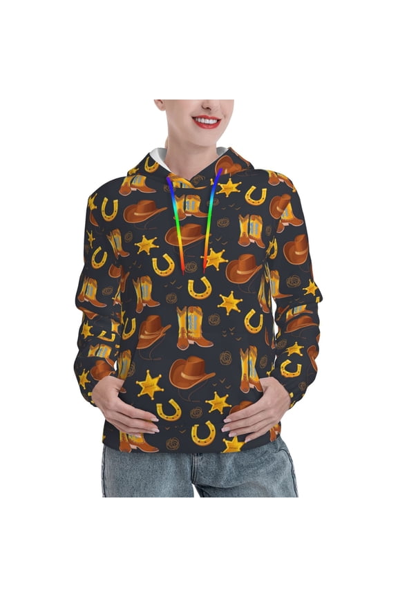 Wild West Golden Horseshoe Pattern Hoodies for Women Sweatshirts Long Sleeve Sweatshirts Pullover Outfits with Pocket-Small