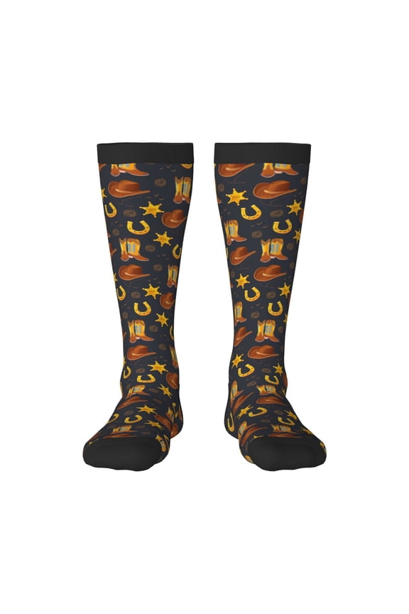 Wild West Golden Horseshoe Print Compression Socks for Both Men And Women for Running, Travel, Flight, Nurse