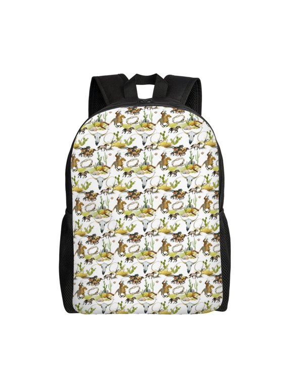 Wild West Western Print School Backpack with Laptop Compartment Small Travel Laptop Backpack for Women Men Waterproof College Backpack Simple School Bag