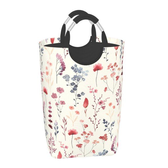 Xecao Wildflower Watercolor 3 for Laundry Basket,Collapsible Large Laundry Hamper,Wash Bag for Laundry Room, Rolling Laundry Basket with Handles