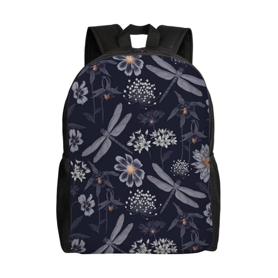 Xecao Wildflowers And Dragonflies Print School Backpack with Laptop Compartment Small Travel Laptop Backpack for Women Men Waterproof College Backpack Simple School Bag
