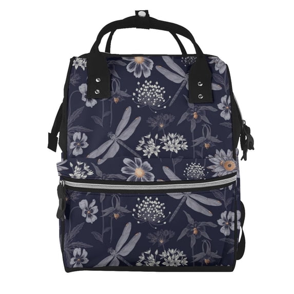 Xecao Wildflowers And Dragonflies print Large Capacity Nappy Bag is a multi-functional waterproof travel backpack, perfect as a nursing bag or mummy backpack for women