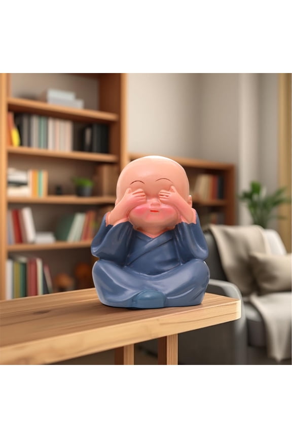 Little Monk Statue Resin Ornament, Zen Potted Decoration Spiritual Desktop Decor for Meditation Home Office Living Room