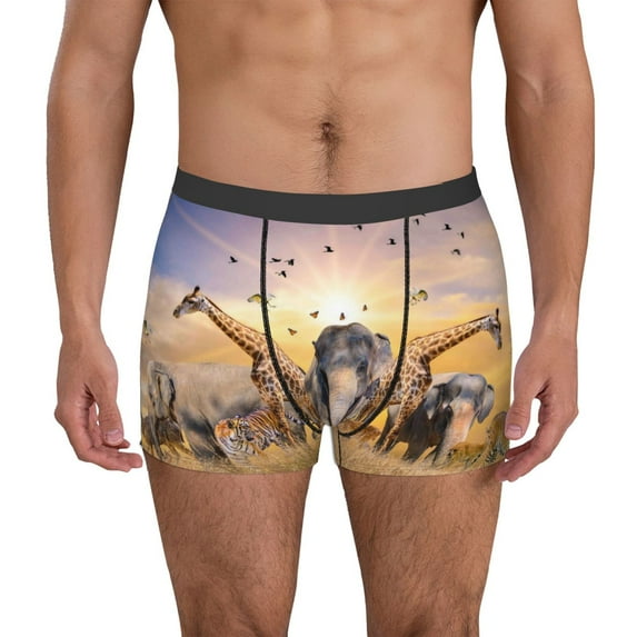 Xecao Wildlife Protection Print Men's Underwear Boxer Briefs Pack - Your ComfortSoft, Moisture-Wicking, and Breathable Choice for Men's Underwear-Medium