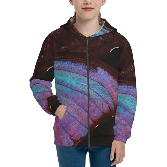 Xecao Wings Of A Butterfly Pattern Zip Up Hoodies for Boys Girls, Sweatshirt with Pockets-Medium