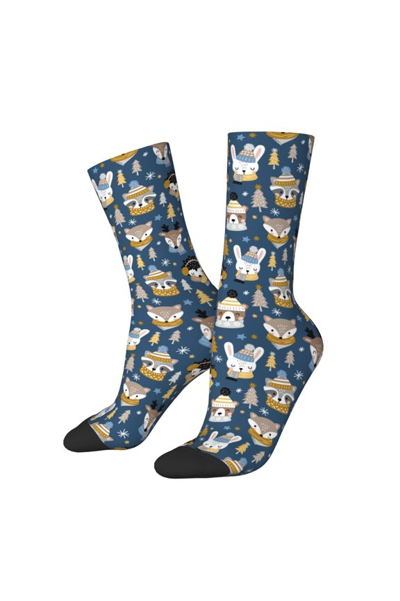 Winter Animal Friends Pattern Sport Socks for Women and Men Crew Socks Sporty Calf Socks Casual Socks
