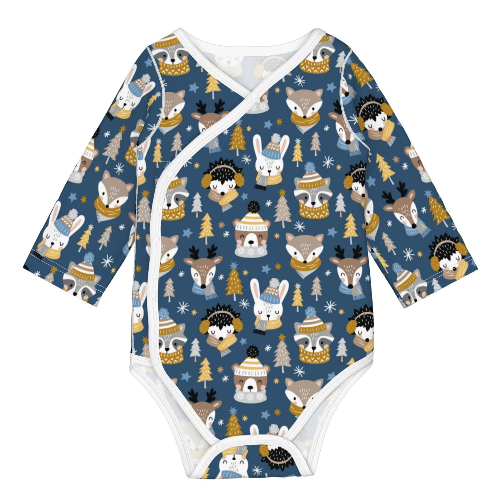 Xecao Winter Animal Friends Print Baby unisex-baby Cotton Long-sleeve Bodysuits-3 Months
