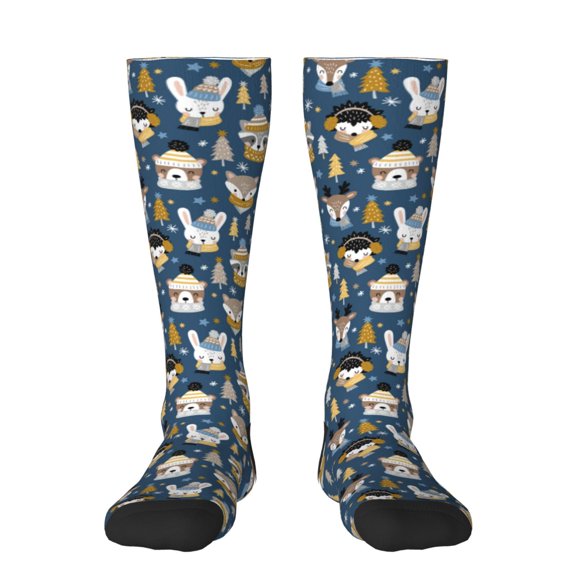 Xecao Winter Animal Friends Print Compression Socks for Both Men And Women for Running, Travel, Flight, Nurse