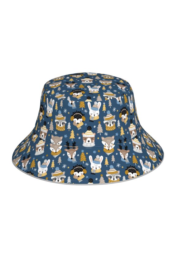 Winter Animal Friends Print Men and Women Night Reflective Hat Runner Cap Visor Bucket Hat Boonie Cap