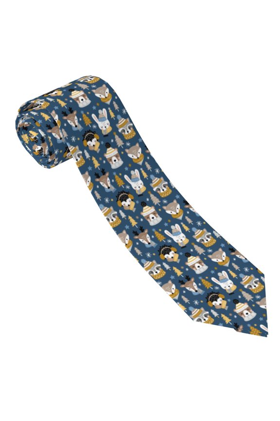 Winter Animal Friends Print Tie For Men Necktie Woven Jacquard Neck Ties,Classic Men's Tie