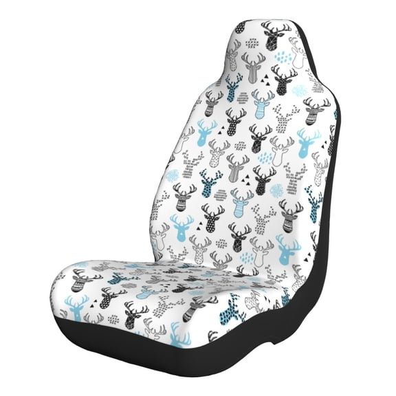 Xecao Winter Art Blue and Black Moose for Automotive Seat Covers for Cars Trucks and SUVs – Gray Car Seat Covers for Front Seats, Truck Seat Protectors-1