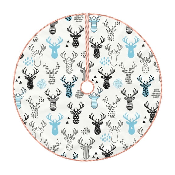 Xecao Winter Art Blue and Black Moose Pattern Christmas Tree Skirt Holiday Part Decorations for Christmas Tree, Farmhouse Christmas Decor Xmas Holiday Home Party Decorations-30"