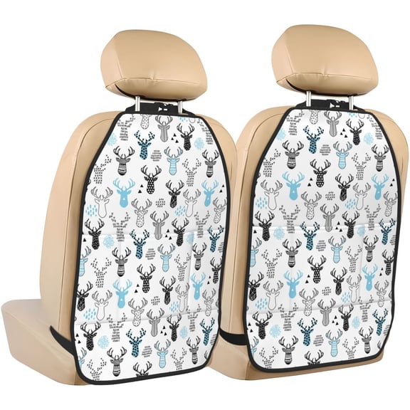 Xecao Winter Art Blue and Black Moose Pattern Car Seat Back Protector 2 Pack Large Capacity Pocket, Kick Mats Back Seat Protector