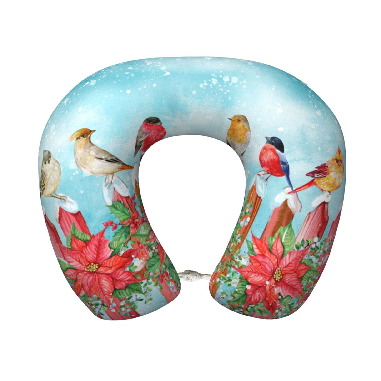 Xecao Winter Birds on the Fence Print Memory Foam Cervical Neck Pillow Versatile U-Shaped Pillows for Home,Office,Camping,Travelling,Soft Washable Cover
