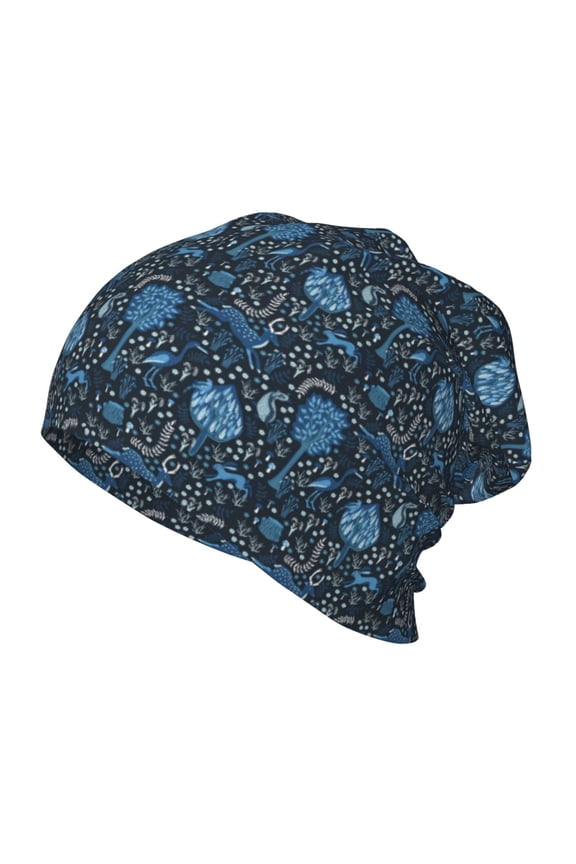 Winter Blue Forest Deer Print Beanie Hat Toddler Girls Boys, Baby Hats Winter Warm Knitted Thermal, Kids Winter Caps