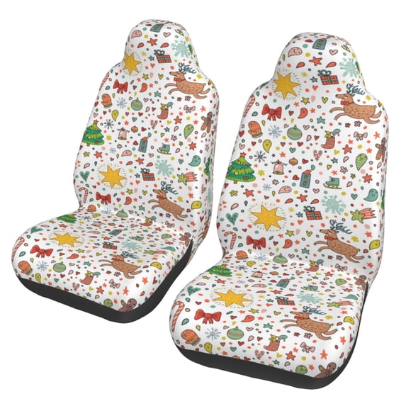Xecao Winter Christmas And New Year Deer Print Car Seat Cover in That Fits Most Cars, Vans, SUVs, and Trucks.