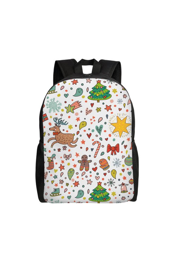 Winter Christmas And New Year Deer Print School Backpack with Laptop Compartment Small Travel Laptop Backpack for Women Men Waterproof College Backpack Simple School Bag