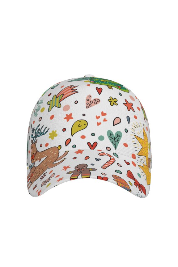 Winter Christmas And New Year Deer for Baseball Cap: Unisex, crafted from classic polyester twill fabric, featuring a soft unconstructed design
