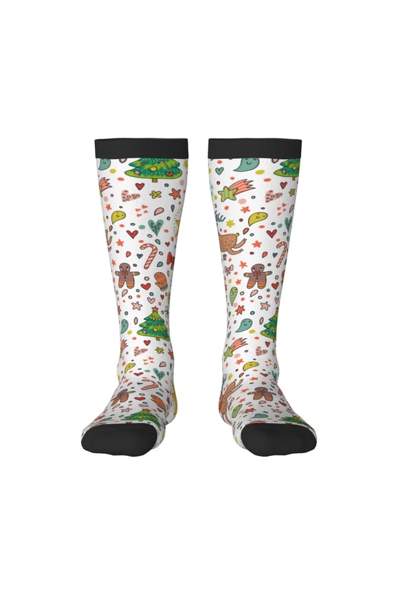 Winter Christmas And New Year Deer print thigh-high socks, crafted for both men and women with a stretchy, high-opaque design perfect for daily wear