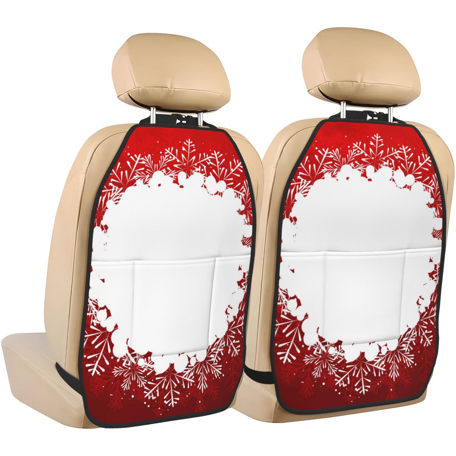Xecao Winter Christmas Snowflake Pattern Car Seat Back Protector 2 Pack Large Capacity Pocket, Kick Mats Back Seat Protector