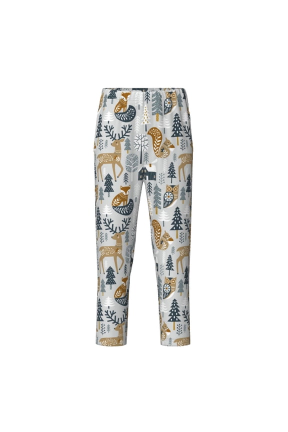 Winter Forest Animals Print Teenagers' Pajama Pants Long Sleep Pants Soft Elastic Waist Pajama Bottoms Elastic waist with 2 Pockets 5-16 Years-Small