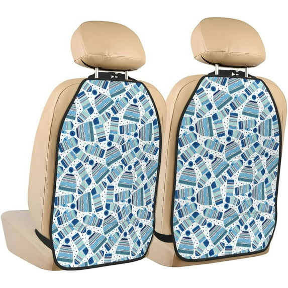 Xecao Winter Knit Hat and Socks Pattern Car Seat Back Protector 2 Pack Large Capacity Pocket, Kick Mats Back Seat Protector
