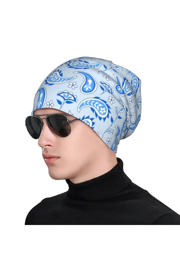 Winter Paisley Pattern Print Beanie Knitted Hat for Men Women, Winter Fashion Knit Cuffed Caps Unisex